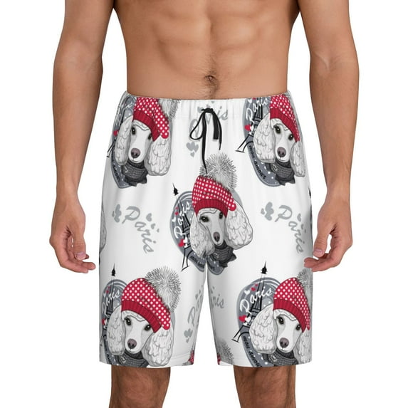 Gaeub Cute Poodle Dog Print Men's Short Pajama Pants, Sleep Shorts, Household Pants, Casual Pants with Pockets-Medium
