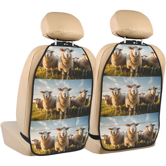 Gaeub Cute Prairie Sheep Herd Print Anti-Kick Storage Mat for Car Seats 2 Pcs, Car Kick Mats with 3 Pocket Protector, Essential Car Seat Protector for Child Car Seat,Car Seat Protector