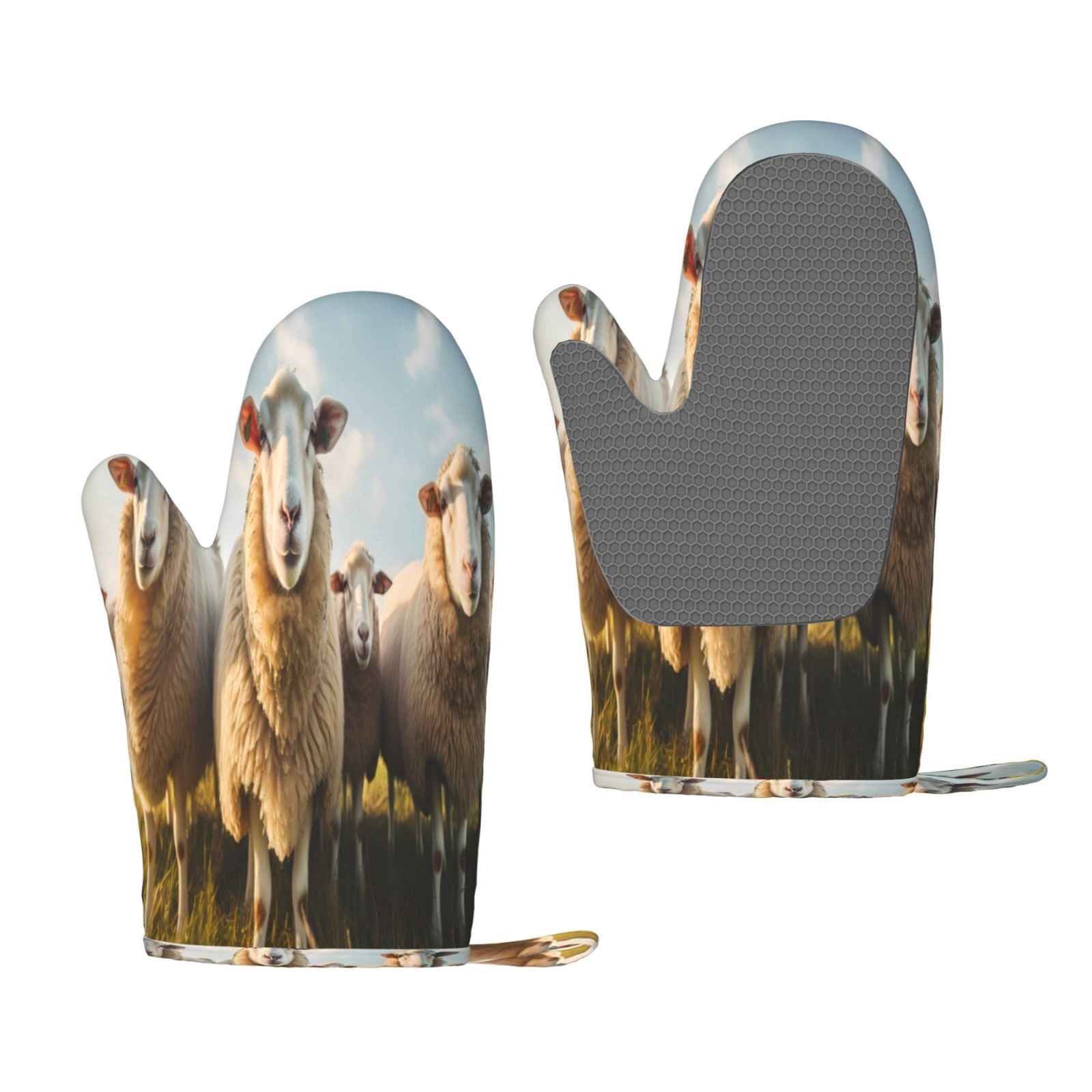 Gaeub Cute Prairie Sheep Herd Print Oven Mitts and Potholders BBQ ...