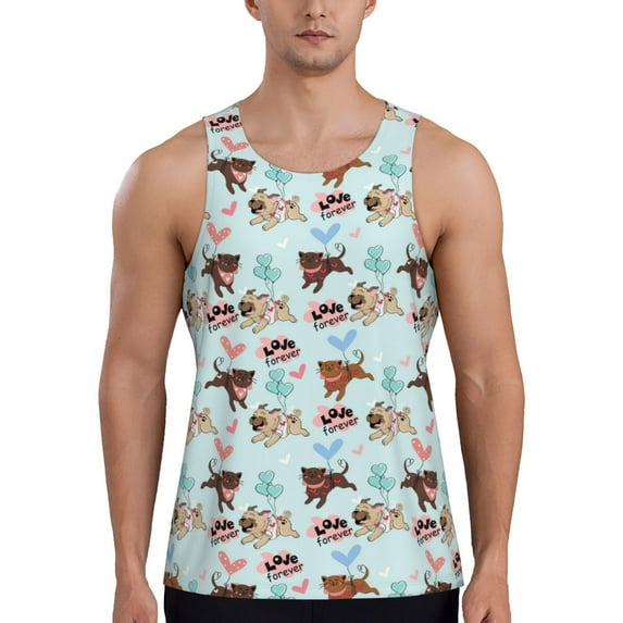 Gaeub Cute Pug Dogs Men's Athletic Tank Top, Workout Sleeveless Shirts, Running Tank Tops for Gym, Running, Training - Medium