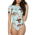 thumbnail image 1 of Gaeub Cute Pug Dogs Women'S Short Sleeve One Piece Swimsuit Sexy High-Waisted Bodysuit For Swimming, Beach, Sports - Small, 1 of 9