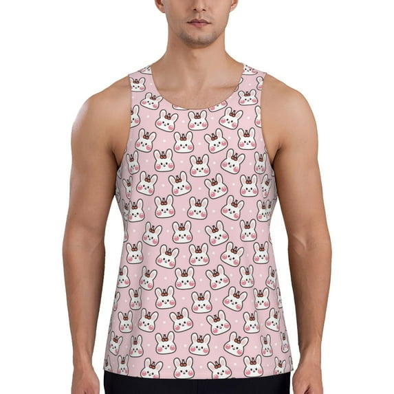 Gaeub Cute Rabbit Men's Athletic Tank Top, Workout Sleeveless Shirts, Running Tank Tops for Gym, Running, Training - 3X-Large