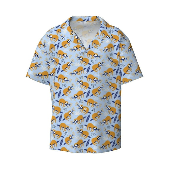 Gaeub Cute Sloth Men's Lapel Short Sleeve Shirt, Relaxed Fit Shirt, Soft and Breathable for Outdoors Party Travel - X-Large