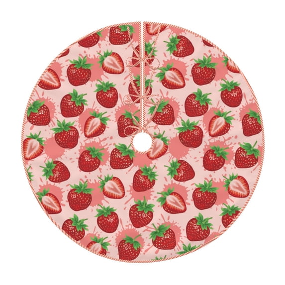 Gaeub Cute Strawberry Print Christmas Tree Skirt,Christmas Decorations,Round Xmas Skirt for Christmas Indoor Decorations Xmas Winter Holiday Party Supplies-36"