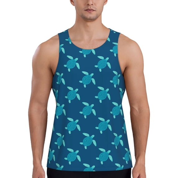 Gaeub Cute Turtle Men's Athletic Tank Top, Workout Sleeveless Shirts, Running Tank Tops for Gym, Running, Training - Large
