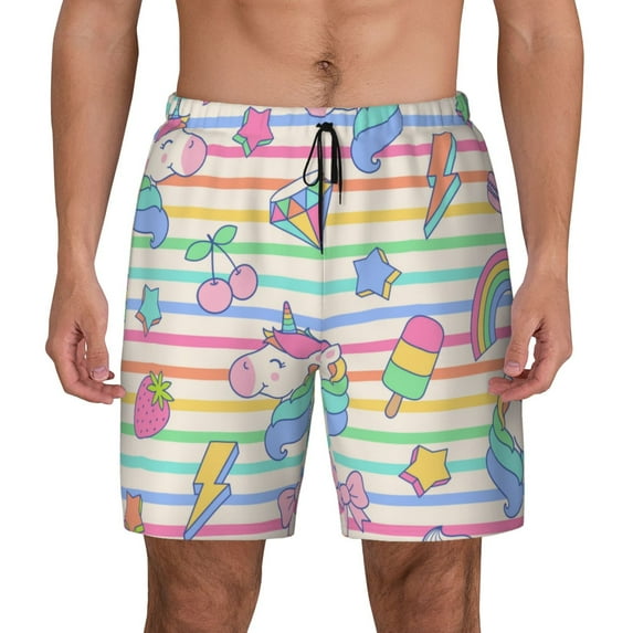Gaeub Cute Unicorn Mens Swim Trunks Stretch Beach Shorts Quick Dry for Men Swim Shorts Swimwear with Pockets- Medium