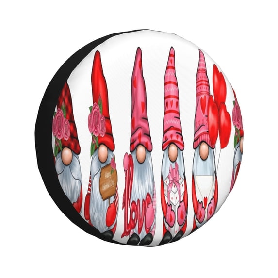 Gaeub Cute Valentine's Gnomes Print 14-17in Tire Cover, Spare Tire Cover, for Camper Caravan, Trailer, Car, Truck, SUV, Jeep-17 inch
