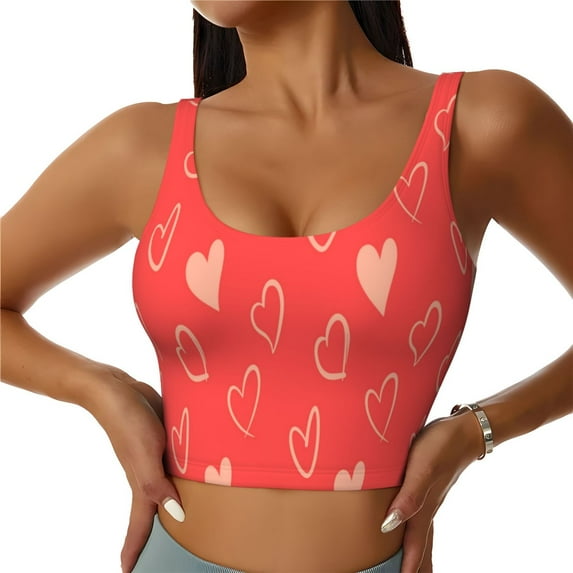 Gaeub Cute love heart Print Sports Bras for Women,Seamless Sports Bra - Wirefree, Full Support, with Removable Pads for Everyday Comfort-Small