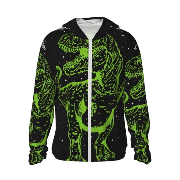 Gaeub DINOSAUR IN SPACE Men's and Women's UPF 50+ Long-Sleeved Sun Protection Clothing, Fishing Shirt Long Sleeve Zip-X-Large