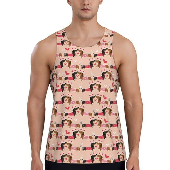 Gaeub Dachshund Couple Men's Athletic Tank Top, Workout Sleeveless Shirts, Running Tank Tops for Gym, Running, Training - 3X-Large