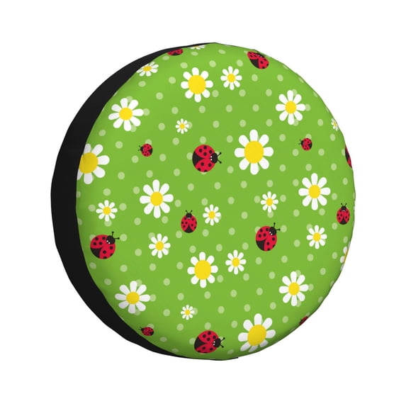 Gaeub Daisies And Ladybugs 14-17in Tire Cover, Spare Tire Cover, for Camper Caravan, Trailer, Car, Truck, SUV, Jeep-16 inch
