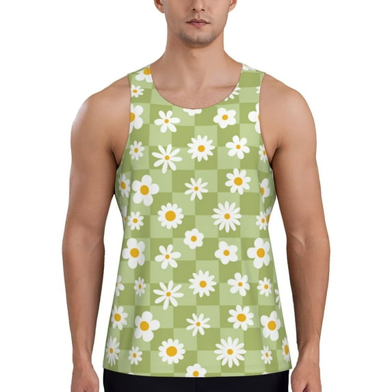 Gaeub Daisies Flowers Men's Athletic Tank Top, Workout Sleeveless Shirts, Running Tank Tops for Gym, Running, Training - 4X-Large