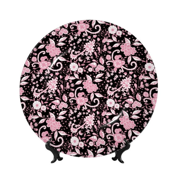 Gaeub Daisies Flowers Print Ceramic Plate,Dinner Plates,Bone China Decorative Plates with Display Stand,Art Ceramic Ornaments for Wall Hanging Decoration-10in
