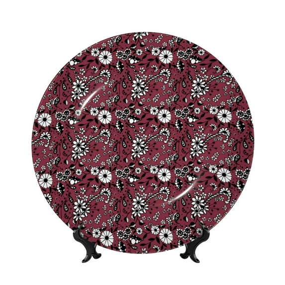 Gaeub Daisies Flowers Print Ceramic Plate,Dinner Plates,Bone China Decorative Plates with Display Stand,Art Ceramic Ornaments for Wall Hanging Decoration-10in