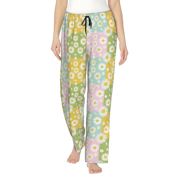 Gaeub Daisies Flowers Soft Pajama Pants for Women, Wide Leg Comfy Casual Lounge Yoga Capri Pants Wide Leg-Large