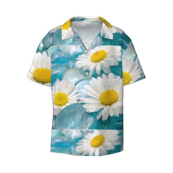 Gaeub Daisy Flowers Men's Lapel Short Sleeve Shirt, Relaxed Fit Shirt, Soft and Breathable for Outdoors Party Travel - Small
