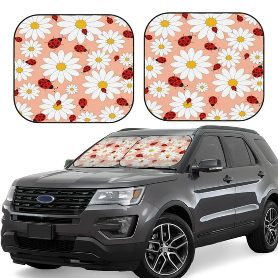 Gaeub Daisy and Ladybug Foldable Auto Sun Blocker Visor, Sunshade for Car Front Window, Keeps Your Vehicle Cool - Large