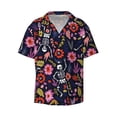 thumbnail image 1 of Gaeub Dancing Skeletons Floral Garden Men's Lapel Short Sleeve Shirt, Relaxed Fit Shirt, Soft and Breathable for Outdoors Party Travel - Large, 1 of 7