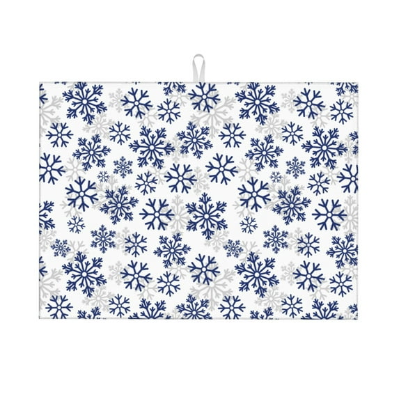 Gaeub Dark Blue Snowflakes Print Dish Drying Mats For Kitchen Counter, Kitchen Drying Mat, Large Dish Drying Pad for Kitchen Counter, Microfiber Dish Drying Mat for Sinks, Drainer Mats, 18x24in
