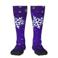 thumbnail image 1 of Gaeub Dark Purple Snowflakes Printed Design Socks Stretchy High Tube Socks for Men Women Teens , Softball Soccer Socks for Hiking, Sport, 1 of 6