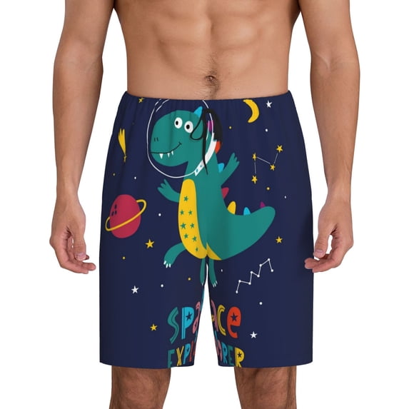 Gaeub Dinosau Space Explorer Printed Men's Short Pajama Pants, Lightweight Lounge & Sleep Bottoms Keep You Cool - Medium