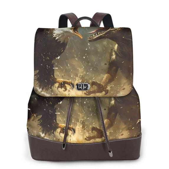 Gaeub Dinosaur Bald Eagle Print Women's Leather Backpack,Travel Laptop Backpack,Fashion Ladies Leather Backpack Bag for Travel,Leather Drawstring Daypack for Me