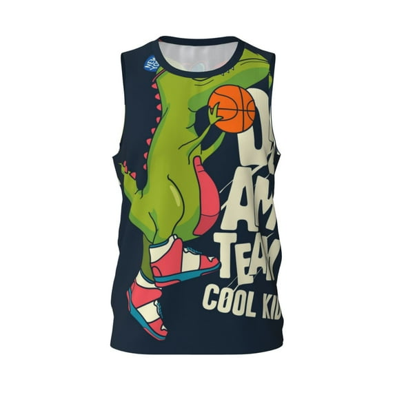 Gaeub Dinosaur Basketball Player Men's Mesh Basketball Jersey, Quick-Drying Sleeveless Top S-4XL, Loose Muscle Tank Top -X-Large