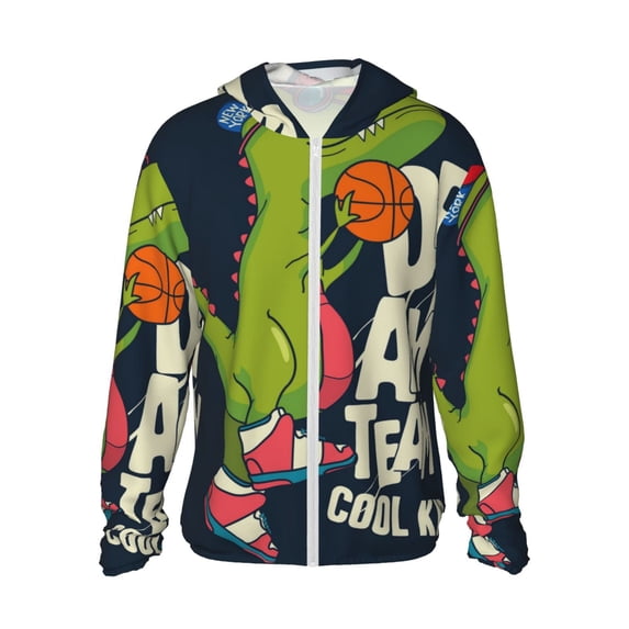 Gaeub Dinosaur Basketball Player Men's and Women's UPF 50+ Long-Sleeved Sun Protection Clothing, Fishing Shirt Long Sleeve Zip - X-Large