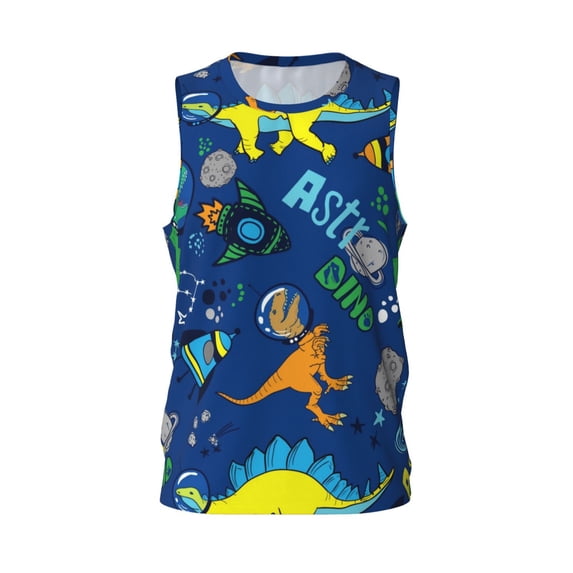 Gaeub Dinosaur In Space Men's Mesh Basketball Jersey, Quick-Drying Sleeveless Top S-4XL, Loose Muscle Tank Top -4X-Large