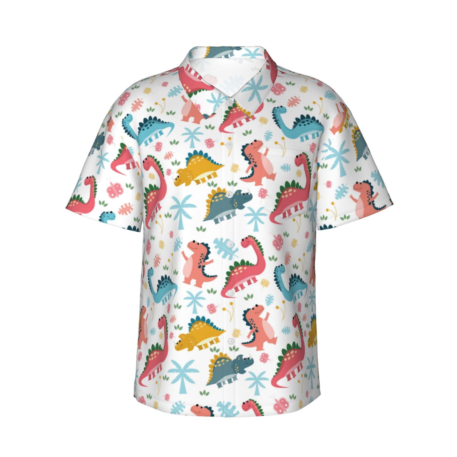 Visesunny Men's Dinosaur Hawaiian Shirt - Short Sleeve Button Down, XX-Large, Multicolor