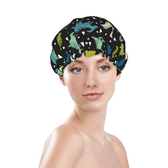 Gaeub Dinosaur Shower Caps for Women Men,Double Waterproof Layers Bathing Hat,Elastic and Reusable Bath Caps