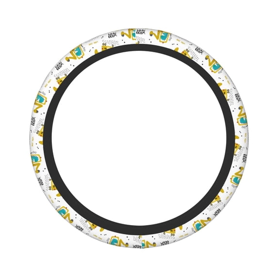 Gaeub Dinosaur on Excavator Breathable Stretch Elastic Steering Wheel Cover, Cool in Summer and Warm in Winter, Universal 15 inch