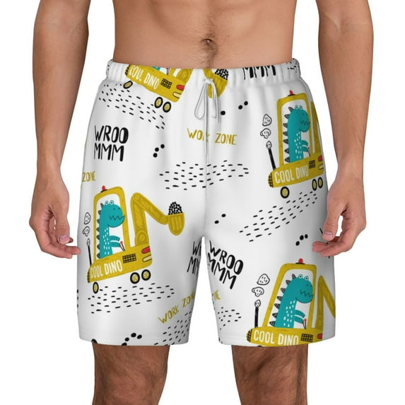 Gaeub Dinosaur on Excavator Mens Swim Trunks Stretch Beach Shorts Quick Dry for Men Swim Shorts Swimwear with Pockets- 3X-Large