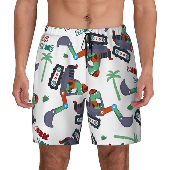Gaeub Dinosaur on Excavator2 Mens Swim Trunks Stretch Beach Shorts Quick Dry for Men Swim Shorts Swimwear with Pockets- Small