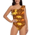 thumbnail image 1 of Gaeub Dinosaurs and Leaves Women's One Shoulder Ruffle Tummy Control Swimwear for Swimming Surfing Beach Party - Small, 1 of 8