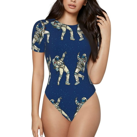 Gaeub Disco Party Astronaut Dancing Women'S Short Sleeve One Piece Swimsuit Sexy High-Waisted Bodysuit For Swimming, Beach, Sports - Large