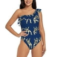 thumbnail image 1 of Gaeub Disco party Astronaut Dancing Women's One Shoulder Ruffle Tummy Control Swimwear for Swimming Surfing Beach Party - Small, 1 of 8