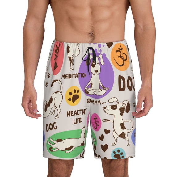 Gaeub Dog Doing Yoga Printed Men's Short Pajama Pants, Lightweight Lounge & Sleep Bottoms Keep You Cool - Medium