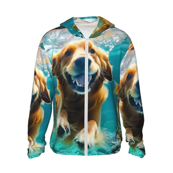 Gaeub Dog Underwater Adventure Men's and Women's UPF 50+ Long-Sleeved Sun Protection Clothing, Fishing Shirt Long Sleeve Zip-Medium