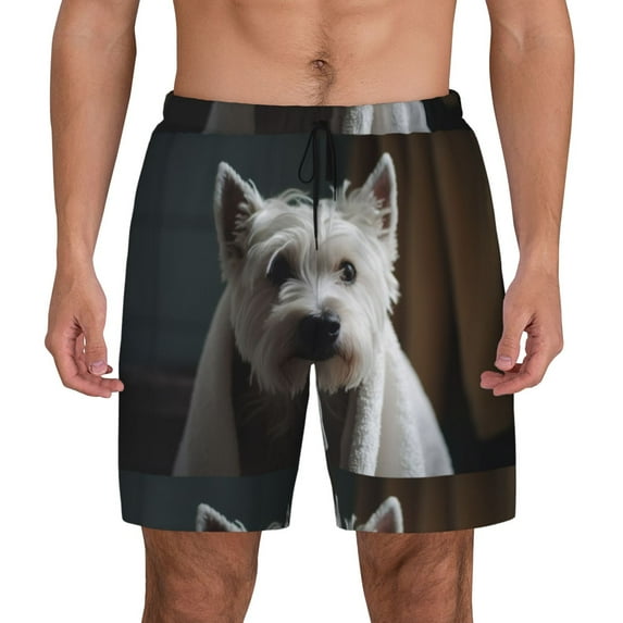 Gaeub Dog Wrapped in Towel 1 Mens Swim Trunks Stretch Beach Shorts Quick Dry for Men Swim Shorts Swimwear with Pockets- X-Large