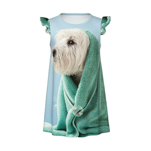 Gaeub Dog Wrapped in Towel Girls Pajamas Dress, Comfortable Nightwear, Printed Pajamas Dress for Sleeping, Loungewear, Parties - XX-Large