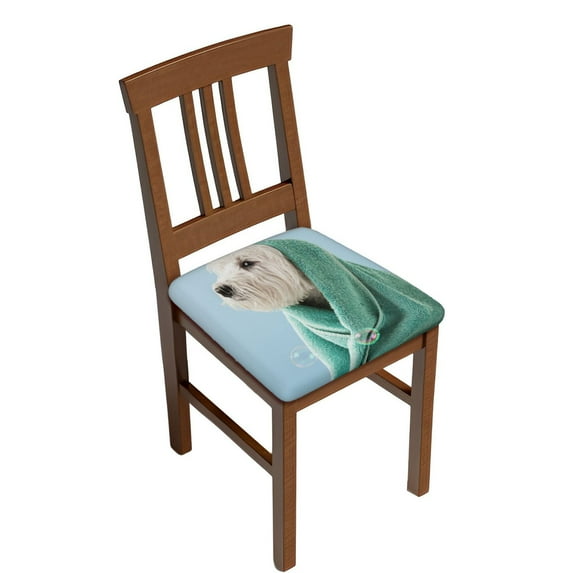 Gaeub Dog Wrapped in Towel Square Chair Seat Covers, Stretch Fitted Printed Chair Seat Cushion Cover for Kitchen, Office - One Size