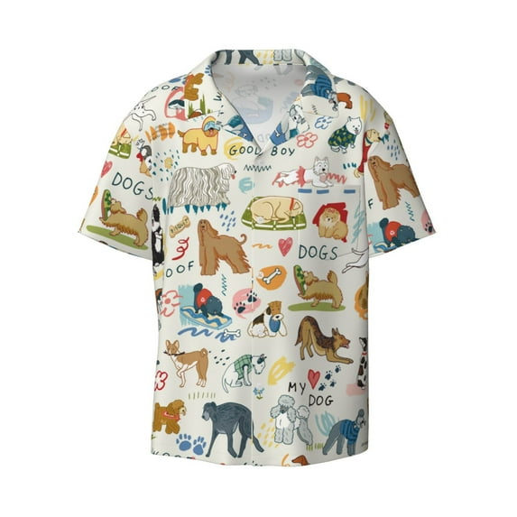 Gaeub Dogs Funny Pets Men's Lapel Short Sleeve Shirt, Relaxed Fit Shirt, Soft and Breathable for Outdoors Party Travel - 3X-Large