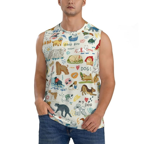 Gaeub Dogs Funny Pets Men's Sleeveless Muscle Shirts Workout Tank Tops, Odor Protection and Comfortable - X-Large