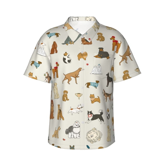Gaeub Dogs Funny Pets Print Men's Hawaiian Shirt,Button Down Short Sleeves Shirts,Tropical Beach Casual Button Down Shirts,Small