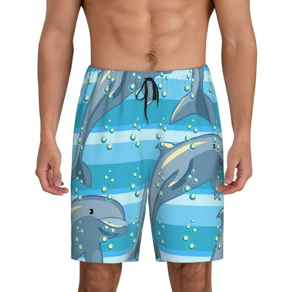 Gaeub Dolphin Printed Men's Short Pajama Pants, Lightweight Lounge & Sleep Bottoms Keep You Cool - 3X-Large