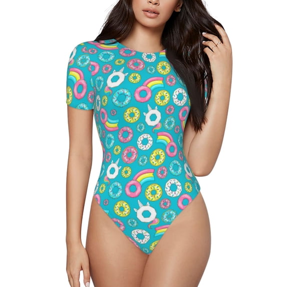 Gaeub Donut Women'S Short Sleeve One Piece Swimsuit Sexy High-Waisted Bodysuit For Swimming, Beach, Sports - Large
