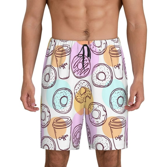 Gaeub Donuts and Coffee Printed Men's Short Pajama Pants, Lightweight Lounge & Sleep Bottoms Keep You Cool - Small