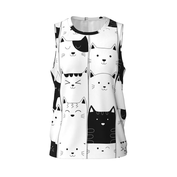 Gaeub Doodle Cute Cat Men's Mesh Basketball Jersey, Quick-Drying Sleeveless Top S-4XL, Loose Muscle Tank Top -Small