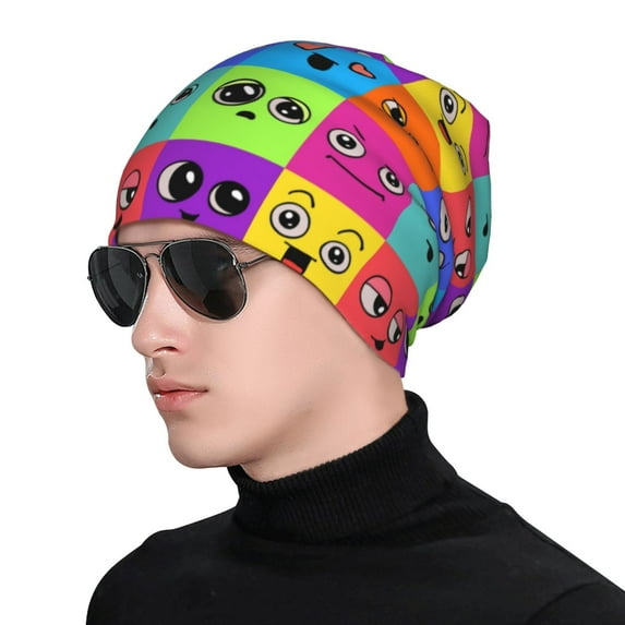 Gaeub Doodle Faces Emotions Print Beanie Hats for Men Women,Winter Caps,Knit Cuffed Beanie,Cuffed Cap,Great for Winter Activities